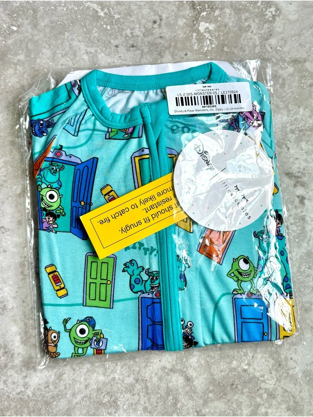 Little Sleepies Monsters, Inc. one piece sleepwear Zippy - Turquoise NWT